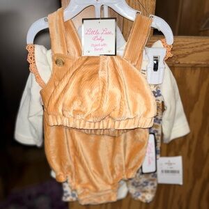 Little Lass Baby Orange Romper  Baby 3-Piece Outfit Set 0-3 & 3-6 months